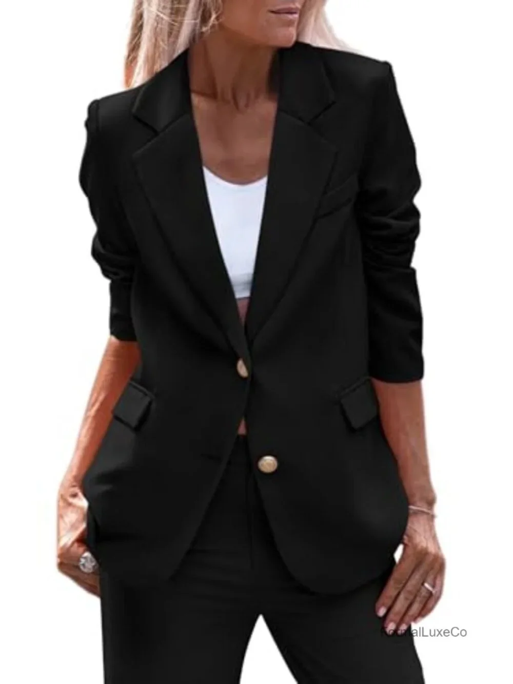 Women's Business Casual Blazer Notch Lapel Long Sleeve Padded Shoulders Work